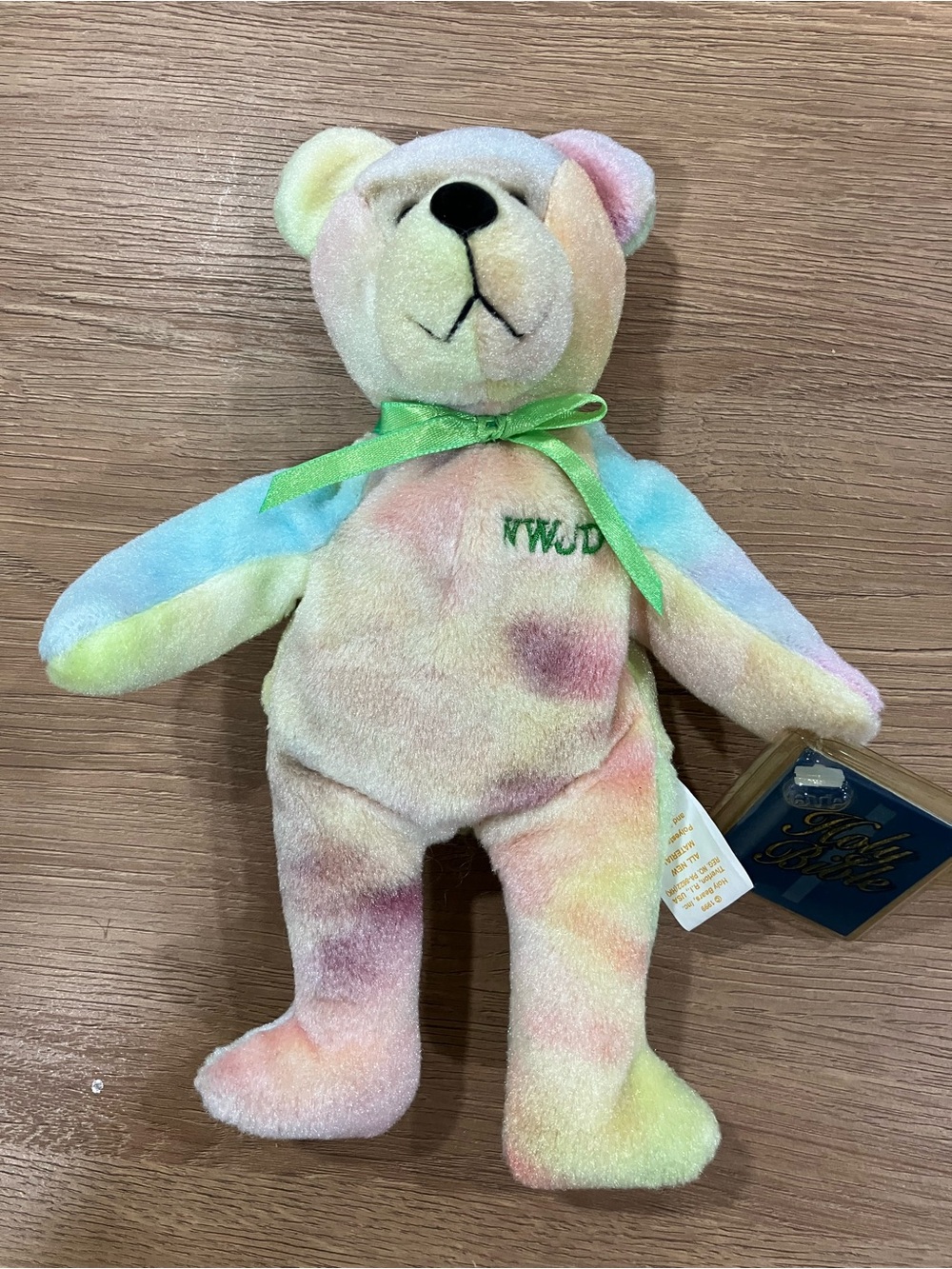 Plush Tie-Dye Beanie BabyTeddy Bear WWJD- Soft Multicolor Kids Toy